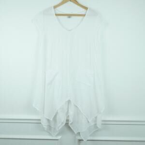 Celina L XL Tunic Dress Cotton Double Gauze White Coastal Beach Boho Bandana Hem